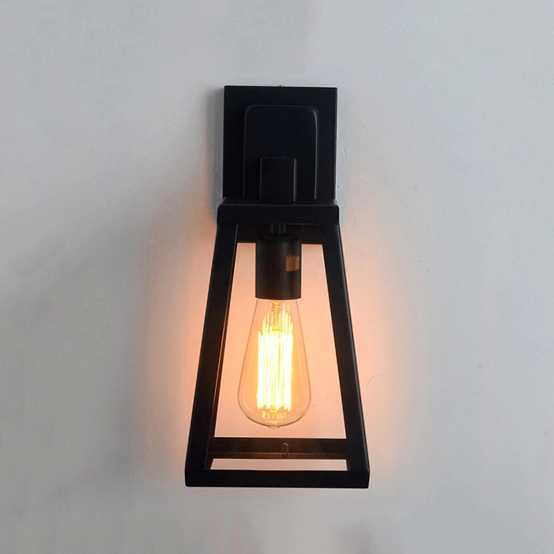 Valerio Retro Zwarte Industriële Lantaarn Wandlamp Metaal En Glas