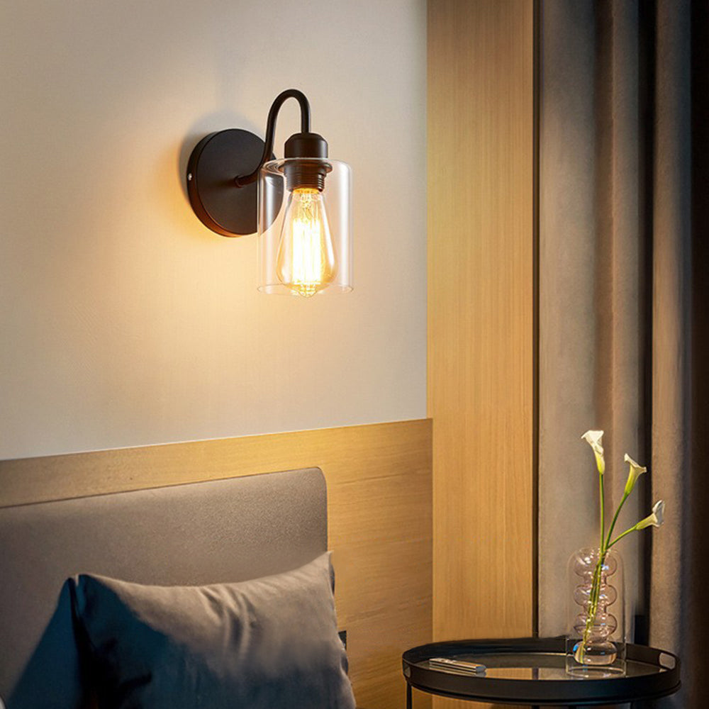 Valerio Vintage Industrial Cylindrical Metal/Glass Wall Lamp, Black