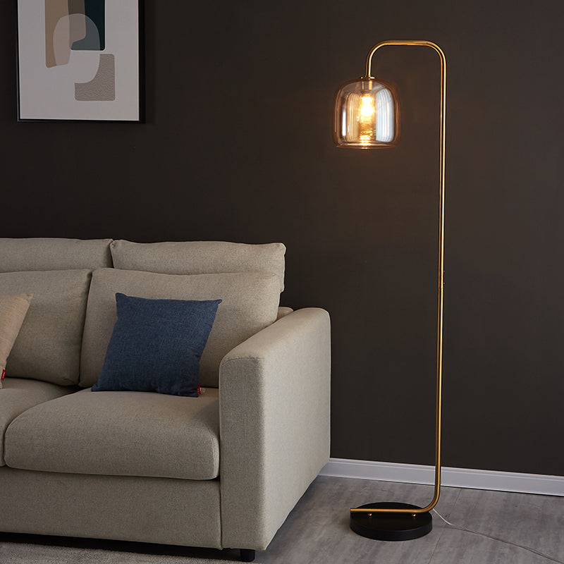 HailieMinimalistische Moderne Vloerlamp Boog Rook Grijs Metaal/Glas Slaapkamer/Woonkamer