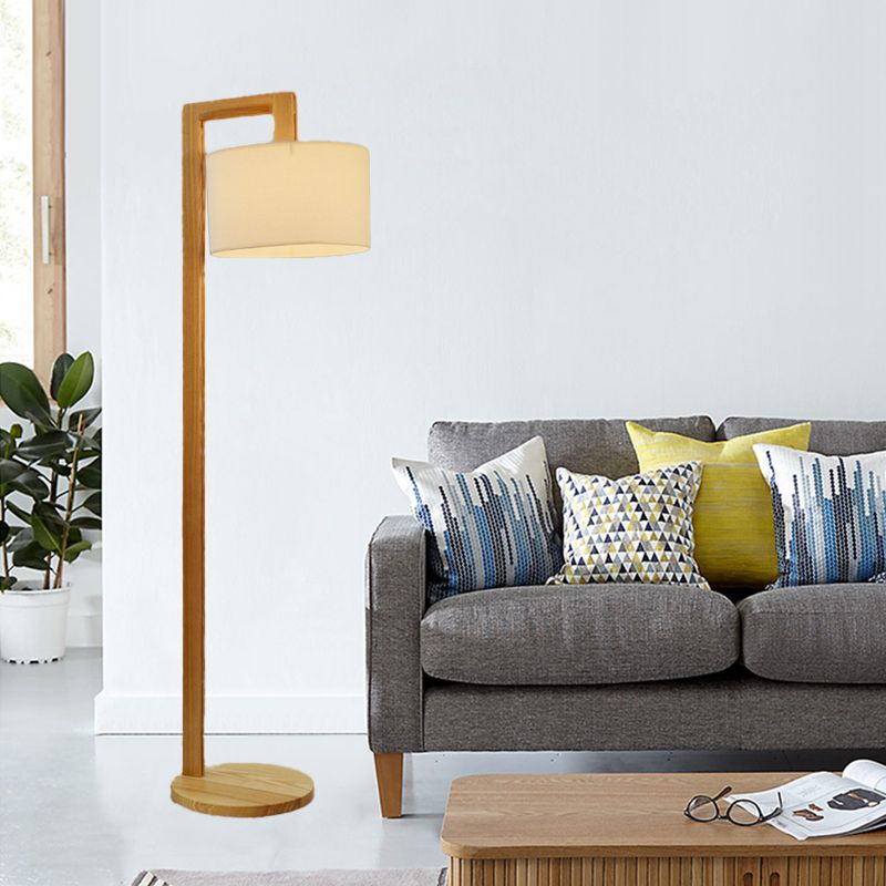 Ozawa Moderne Design Vloerlamp Haakse Arm Beige Hout/Stof Slaapkamer/Woonkamer