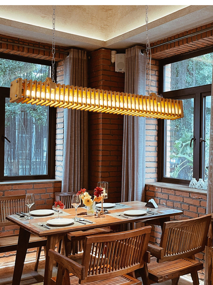 Brio Industriële Rechthoekige Metaal Hanglamp Hout, Modern, Slaapkamer/Woonkamer