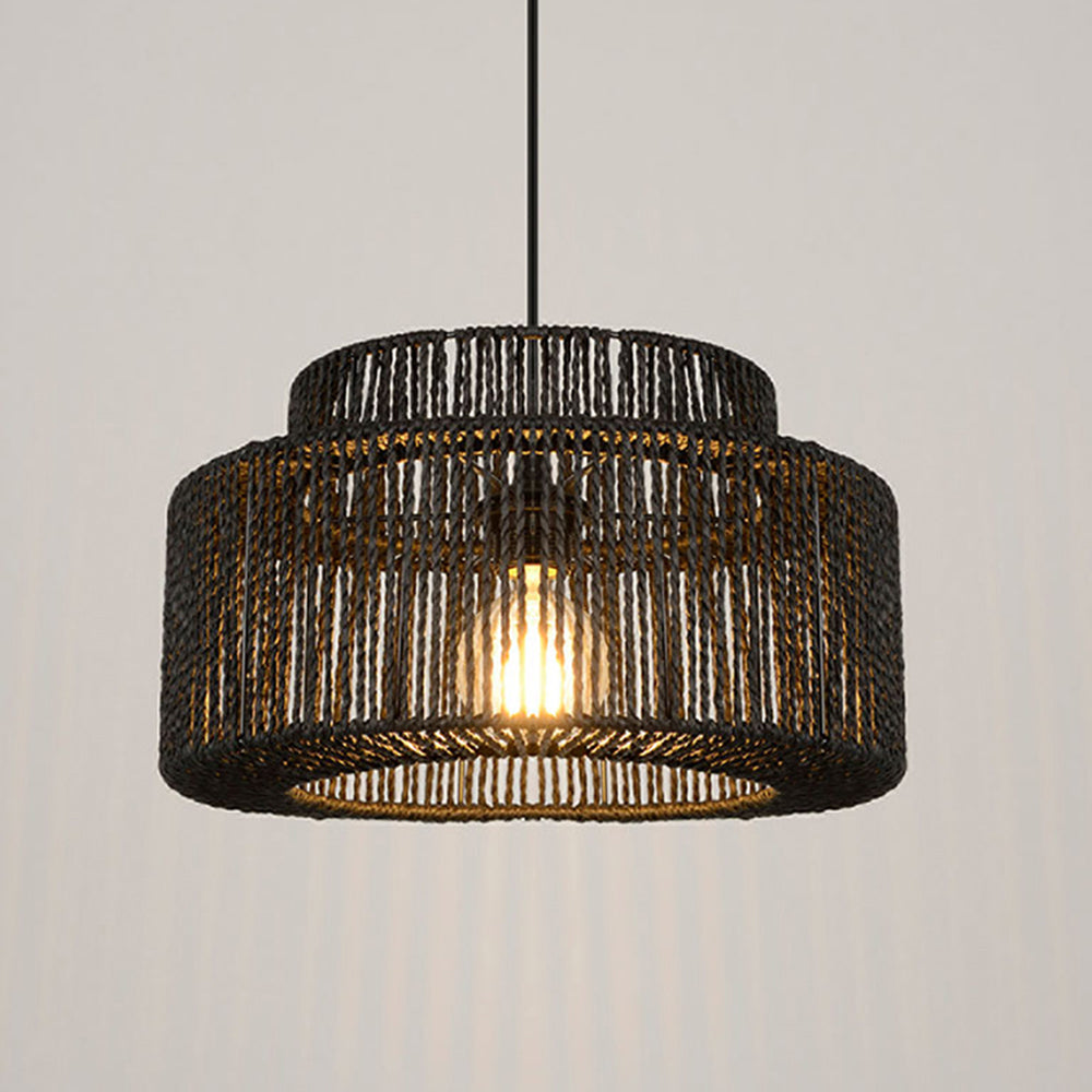 Muto Design Cilindrisch LED Hanglamp Metaal/Twine Zwart Slaap/Woon/Eetkamer