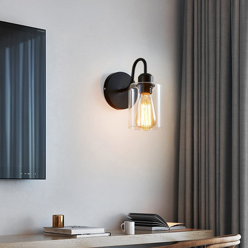 Valerio Vintage Industrial Cylindrical Metal/Glass Wall Lamp, Black