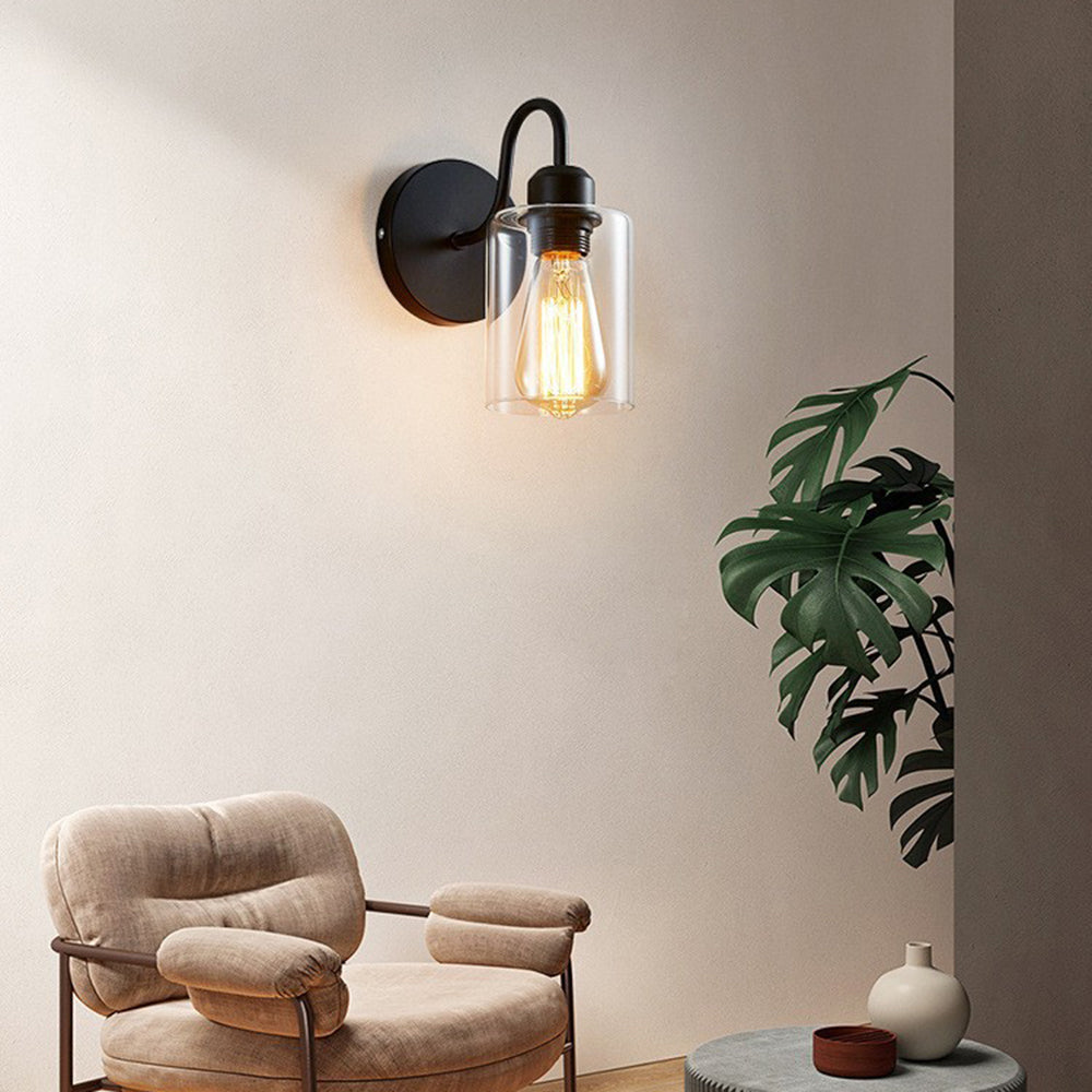 Valerio Vintage Industrial Cylindrical Metal/Glass Wall Lamp, Black