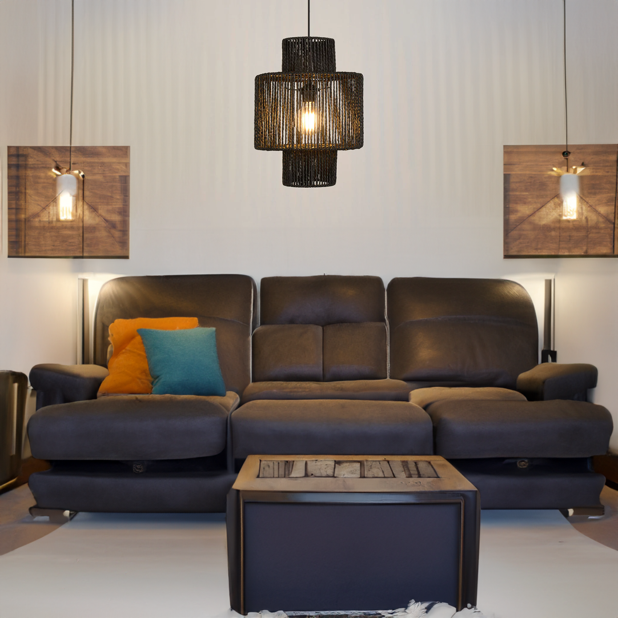 Muto Design Cilindrisch LED Hanglamp Metaal/Twine Zwart Slaap/Woon/Eetkamer