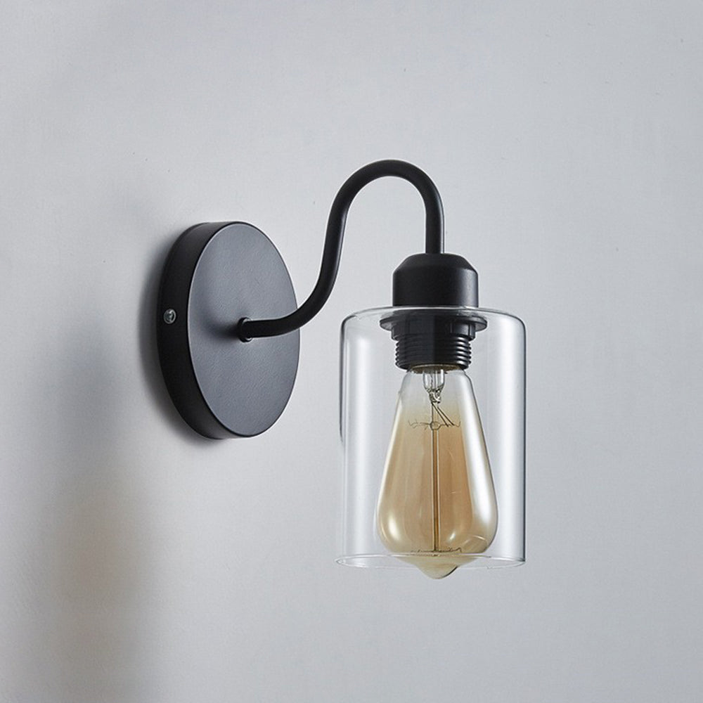 Valerio Vintage Industrial Cylindrical Metal/Glass Wall Lamp, Black