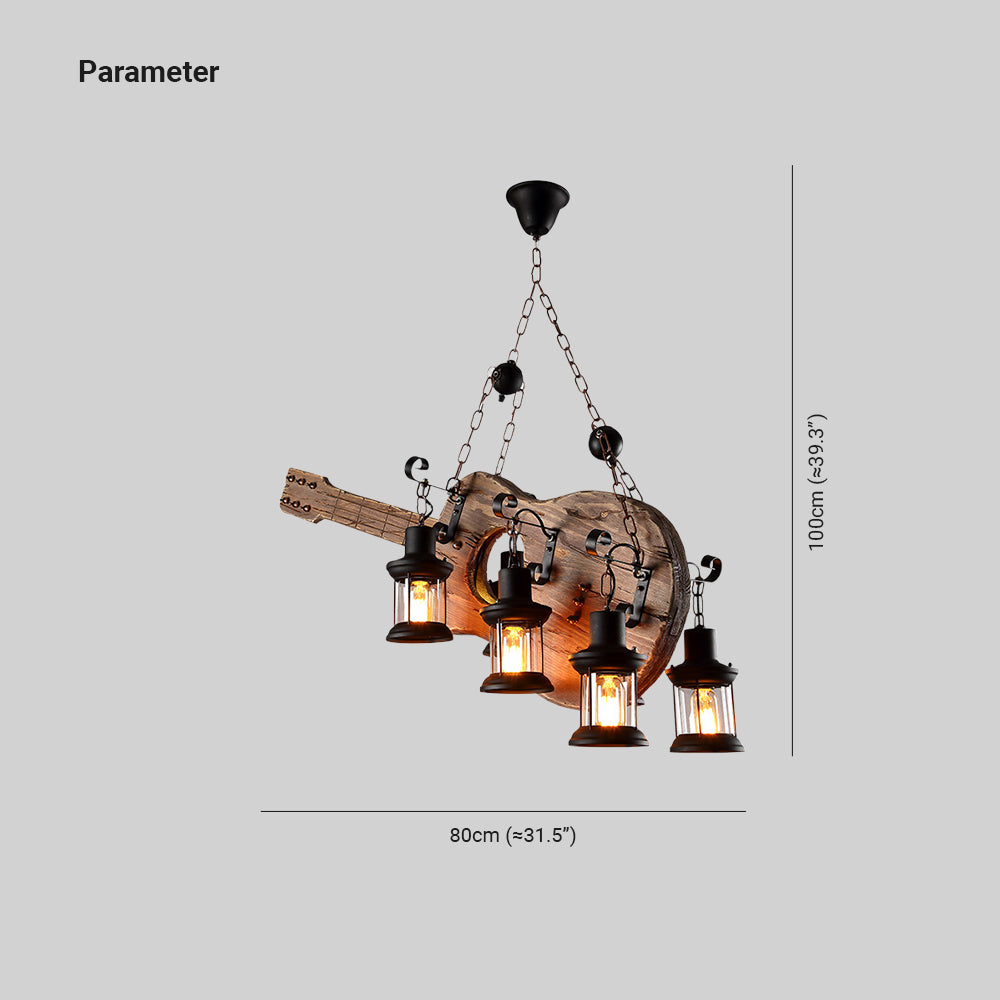 Brio Retro Gitaar Hanglamp Metaal Hout Slaapkamer Woonkamer
