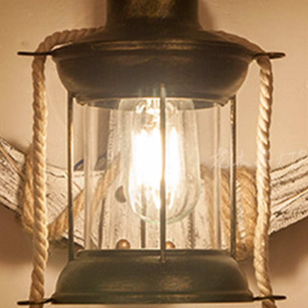 Carina Anchor Lantern Wall Lamp, Vintage/Antique, Wood, Bedroom