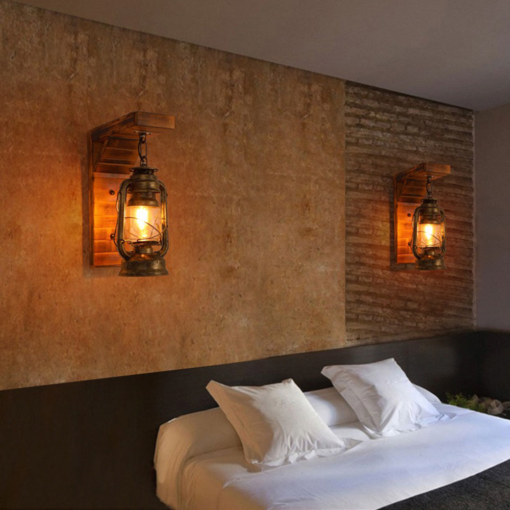 Brio Lantern Bedroom Wall Lamp, Metal/Wood, Restaurant