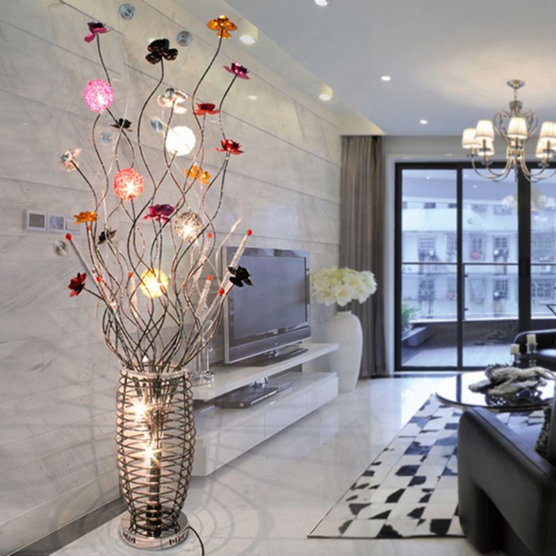 Carina Art Deco Design Bloemenvaas Zilver Metalen Vloerlamp, Slaapk/Woonkamer