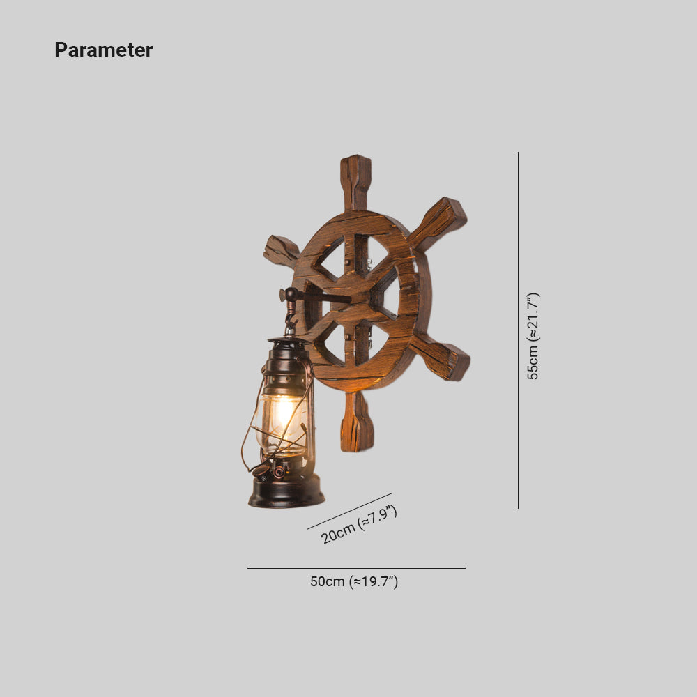 Brio Retro Roer Design Wandlamp Lantaarn Bruin Hout, Bars/Slaapkamer