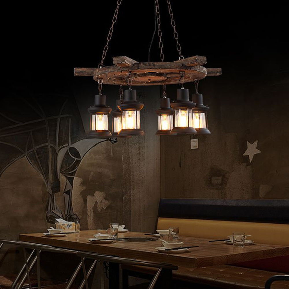 Brio Retro Rudder Metal & Wood Pendant Light, 6 Heads