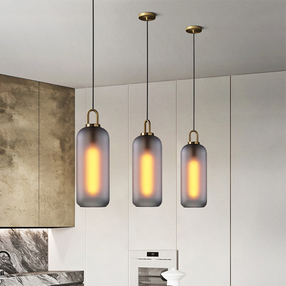Hailie Moderne LED Hanglampen Cilinder Rookgrijs Helder Metaal Glas Eetkamer
