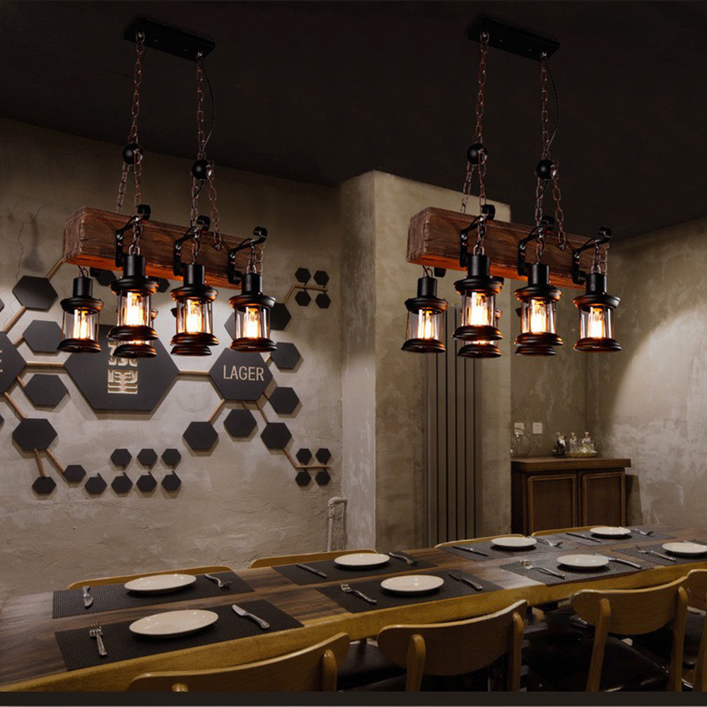 Brio Retro Rectangular Metal/Wood Lantern Pendant Light
