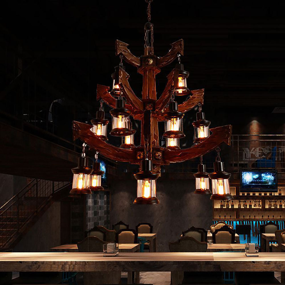 Brio Retro 14 Lantern Wood/Metal Chandelier