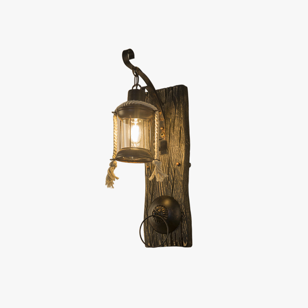 Valerio Wall Lamp Retro Lantern Ring Black Wooden, Bedroom
