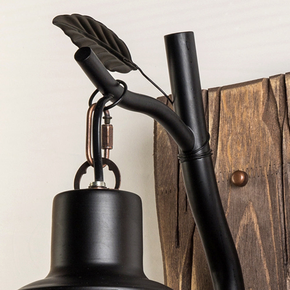 Brio Vintage Branches Lantern Wall Lamp, Metal/Wood, Black, Dining Room
