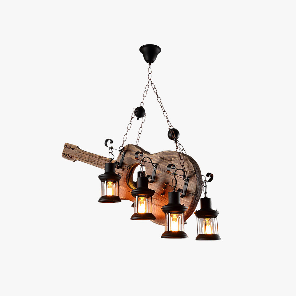Brio Retro Gitaar Hanglamp Metaal Hout Slaapkamer Woonkamer