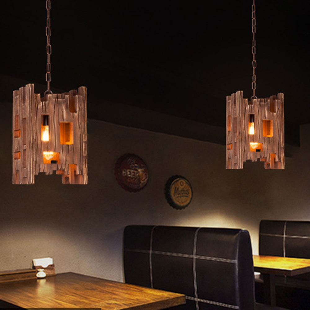 Brio Rechthoekige Retro Hanglamp Van Metaal En Hout, Woonkamer, 8.7"