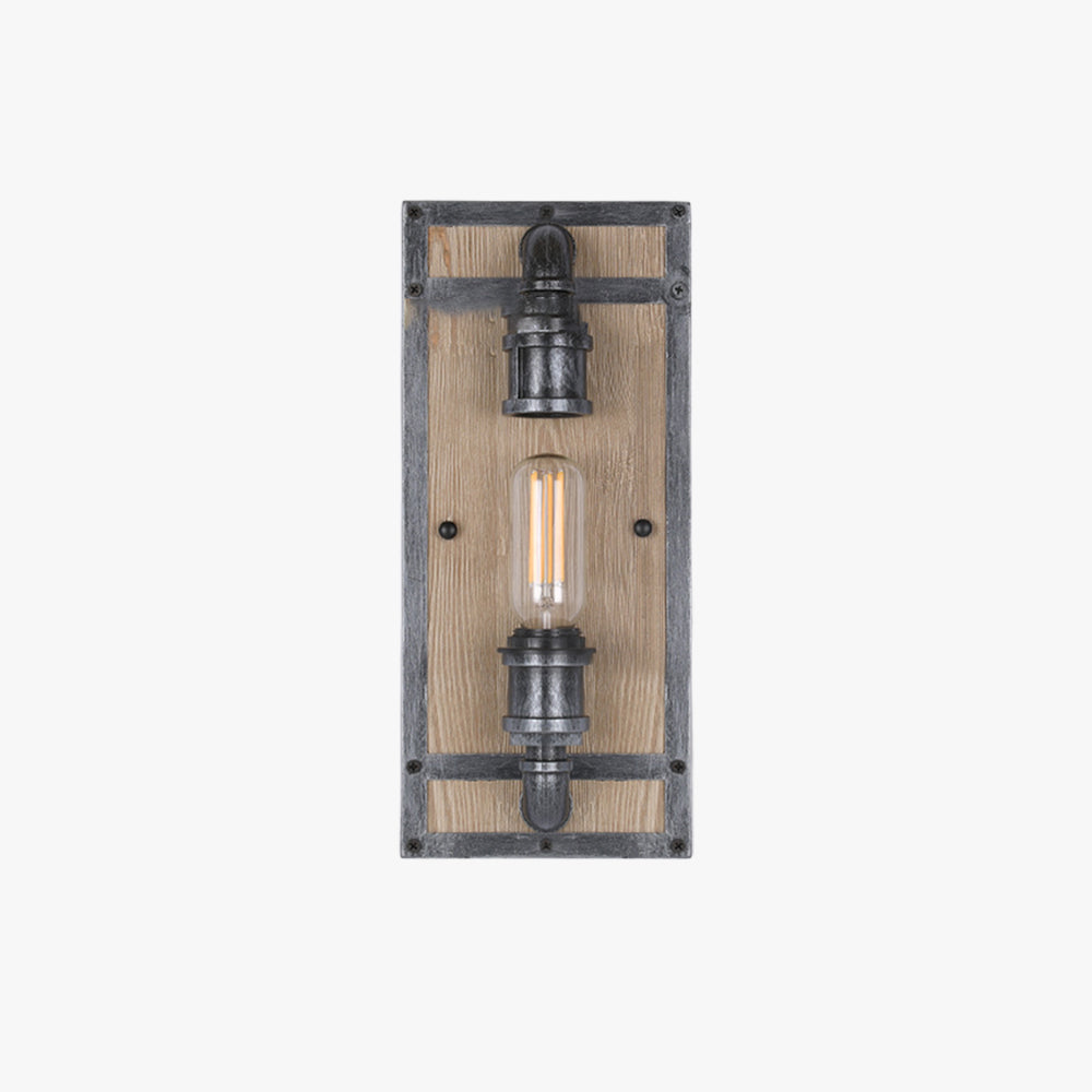 Valerio Wall Lamp Industrial Vintage Square Wooden Black Metal