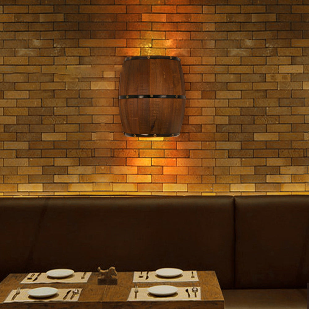 Valerio Wall Lamp Retro Creative Barrel Wooden, Dining Room