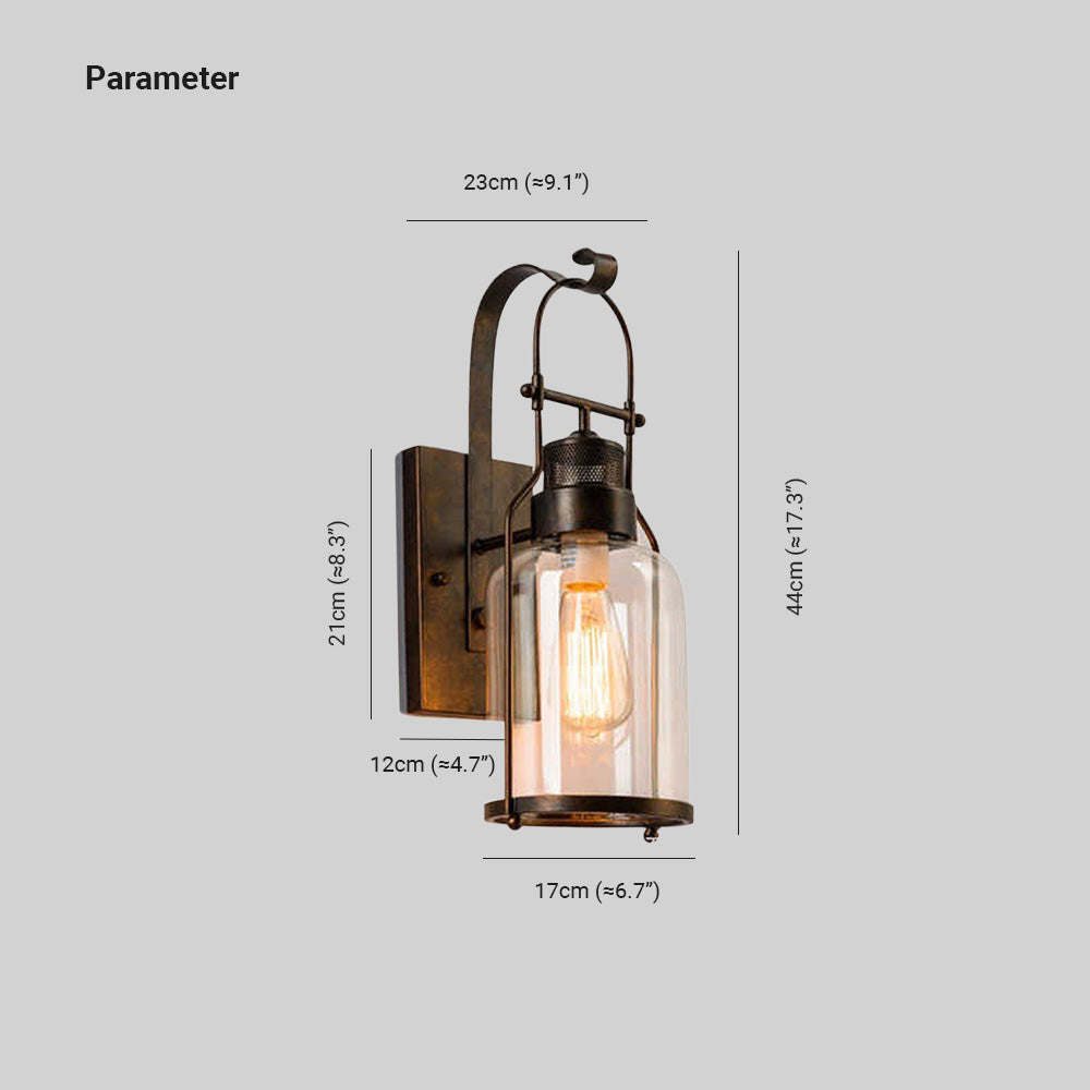 Valerio Retro LED Wandlamp Roest Zwart Glas Metaal Woonkamer Eetkamer