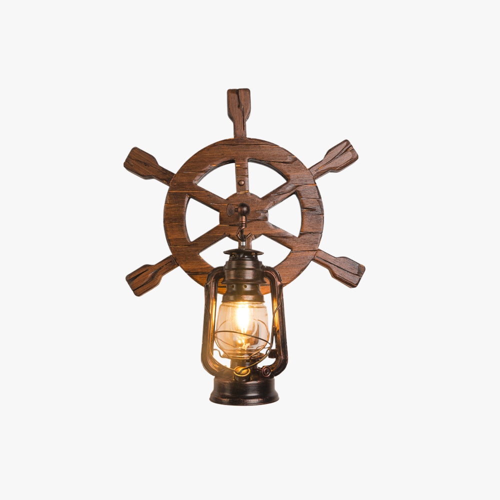 Brio Retro Roer Design Wandlamp Lantaarn Bruin Hout, Bars/Slaapkamer