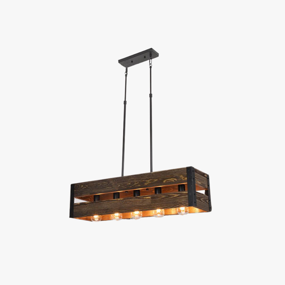 Valerio Retro Rechthoekige Hanglamp Van Metaal En Hout 5 Lampenkappen 2 Stijlen