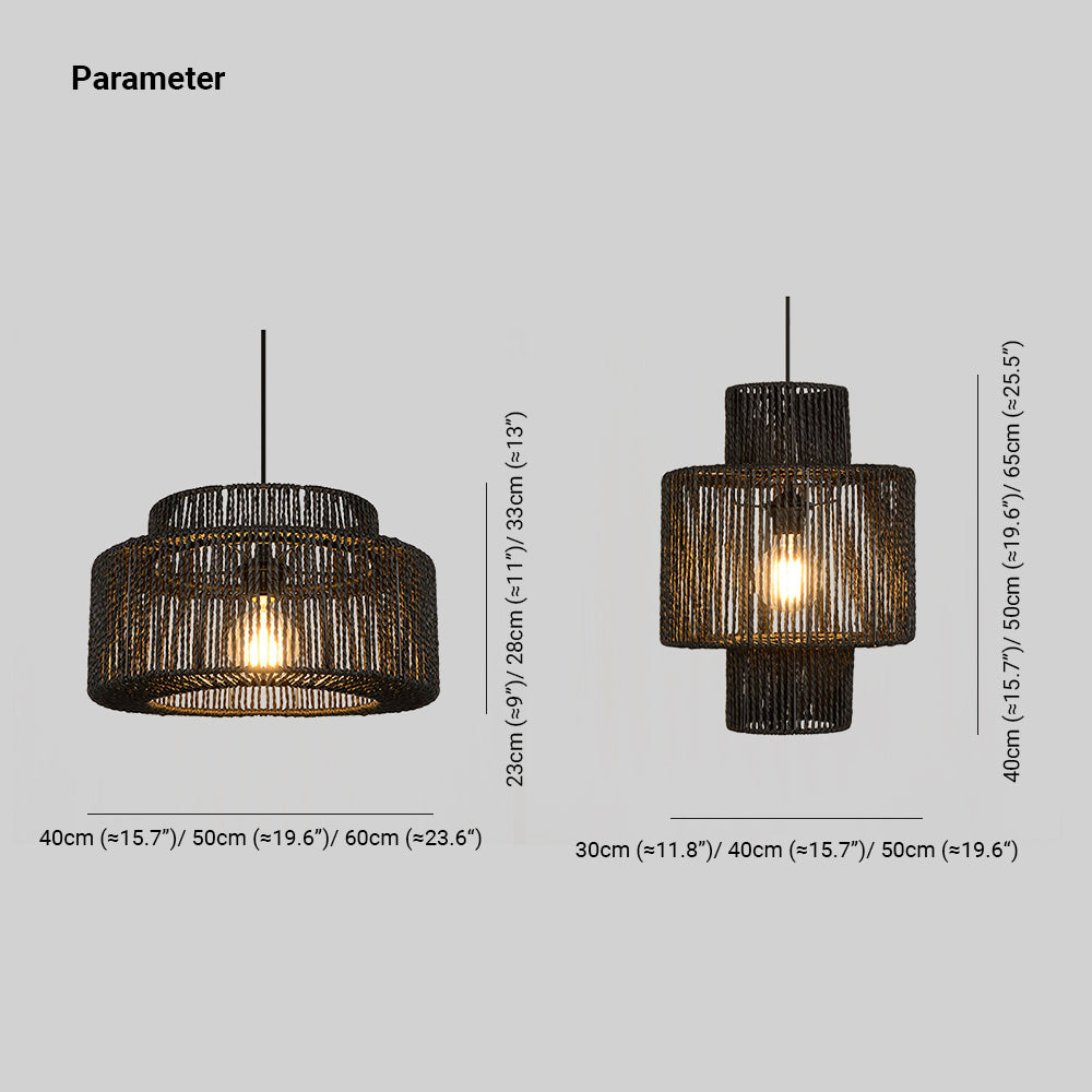 Muto Design Cilindrisch LED Hanglamp Metaal/Twine Zwart Slaap/Woon/Eetkamer
