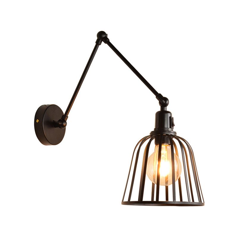 Valerio Vintage Verstelbare Wandlamp Met Kooi Metaal Zwart Slaapkamer