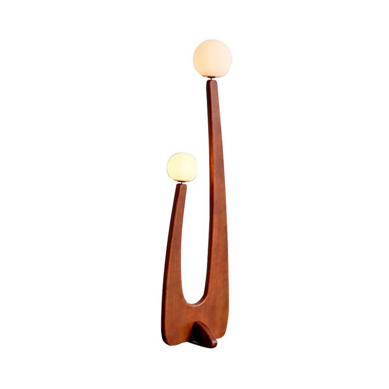 Elio Vintage Houten/Glazen Vloerlamp, 2 kops, Slaapk/Kinderk/Woonkamer