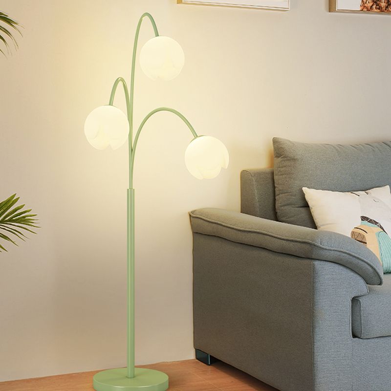 Lily Scandinavische 3 Lichten Bloem Vloerlamp Metalen Glazen Groen Roze Slaapkamer/Woonkamer