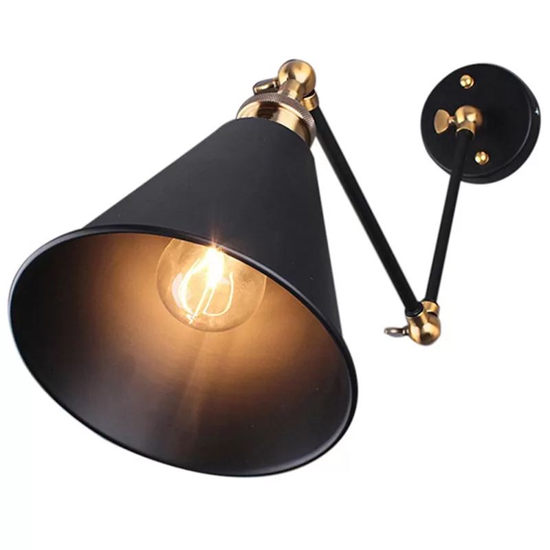 Valerio Wall Lamp Vintage Simple Conical Adjustable Black, Bedroom