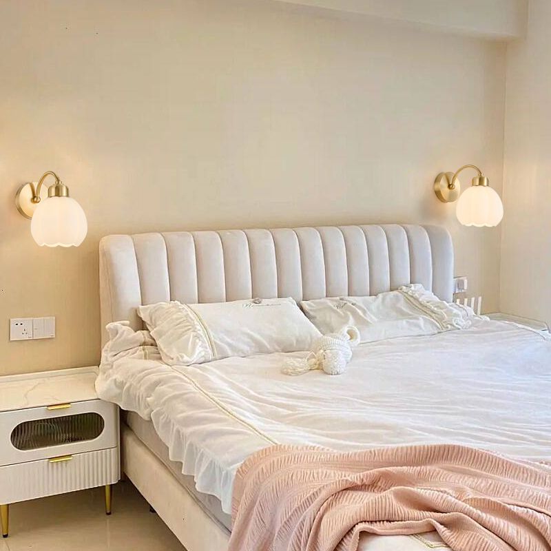 Lily Metalen Design Wandlamp Glas Kap Goud/Ivoor Slaapkamer/Eetkamer/Woonkamer