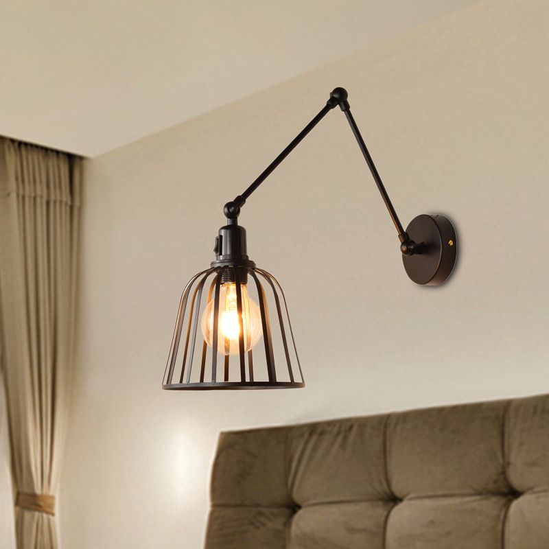 Valerio Vintage Verstelbare Wandlamp Met Kooi Metaal Zwart Slaapkamer
