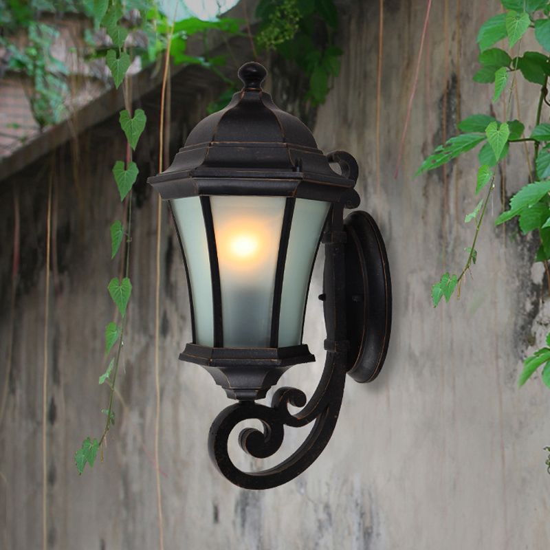 Valerio Vintage Lantern Metal/Glass Outdoor Wall Lamp, Black