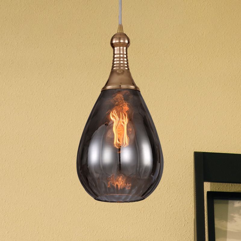 Elio Industriële Teardrop Hanglamp, Glas/Metaal, Zwart/Brass