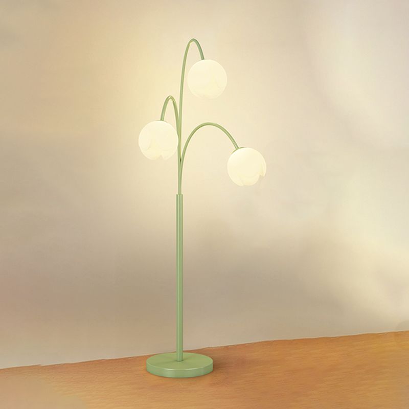 Lily Scandinavische 3 Lichten Bloem Vloerlamp Metalen Glazen Groen Roze Slaapkamer/Woonkamer