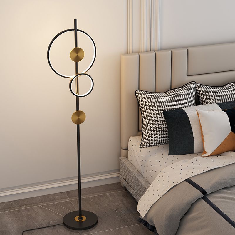 Alonza Moderne Ring Vloerlampen, Zwart/Goud, Slaapkamer/Studeerkamer