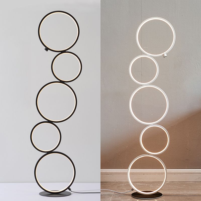 Alonza Scandinavische Moderne Ring Staande Lamp, Zwart/Wit, Woonkamer