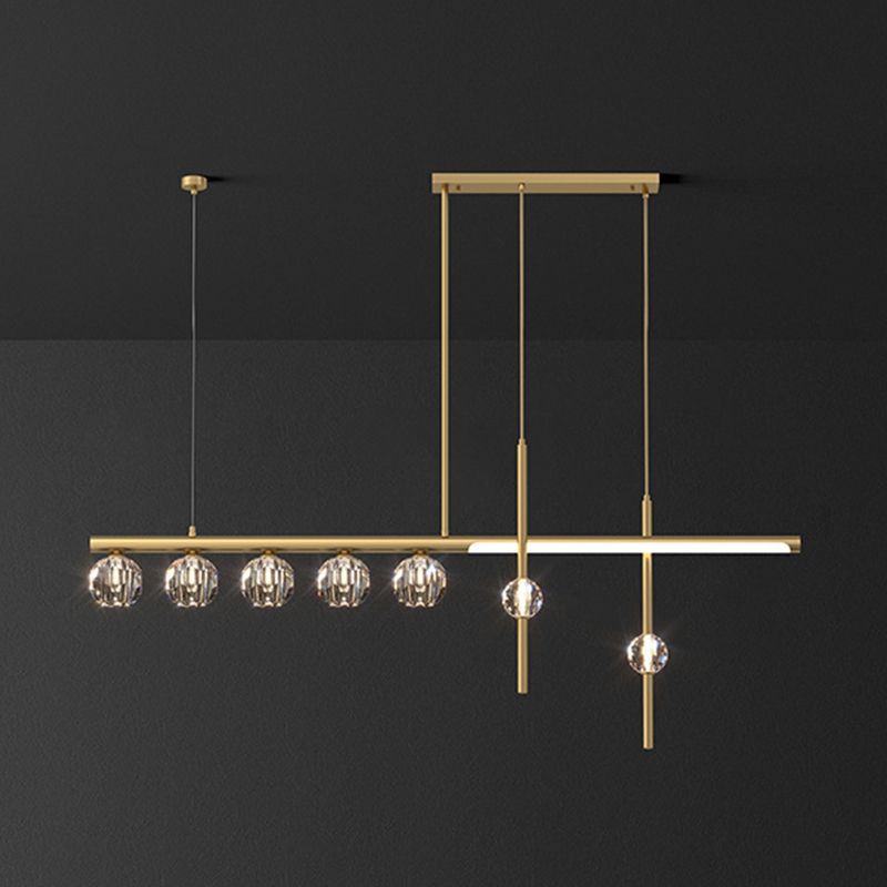 Kirsten Design Lineair/Bol LED Hanglamp Metaal/Crystal Goud Slaap/Woon/Eetkamer