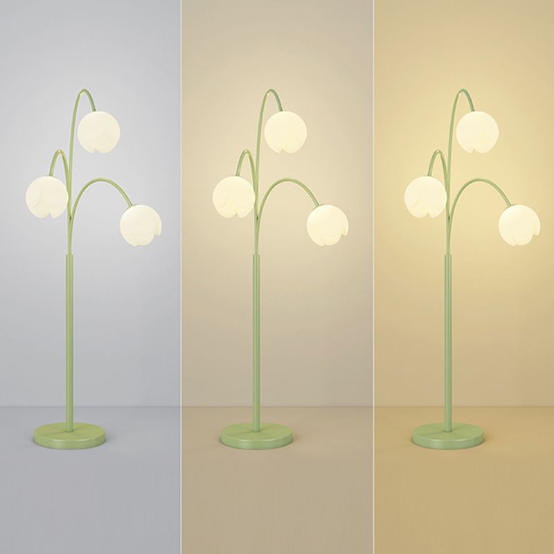 Lily Scandinavische 3 Lichten Bloem Vloerlamp Metalen Glazen Groen Roze Slaapkamer/Woonkamer