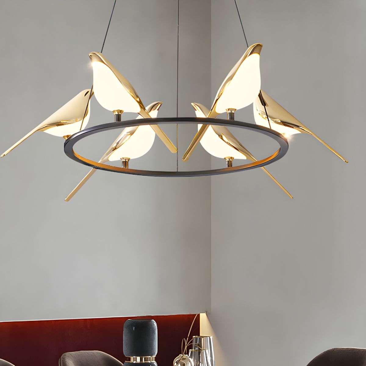 Sirena Art Deco Modern Bird Pendant Light, 3/6/9 Heads, Gold