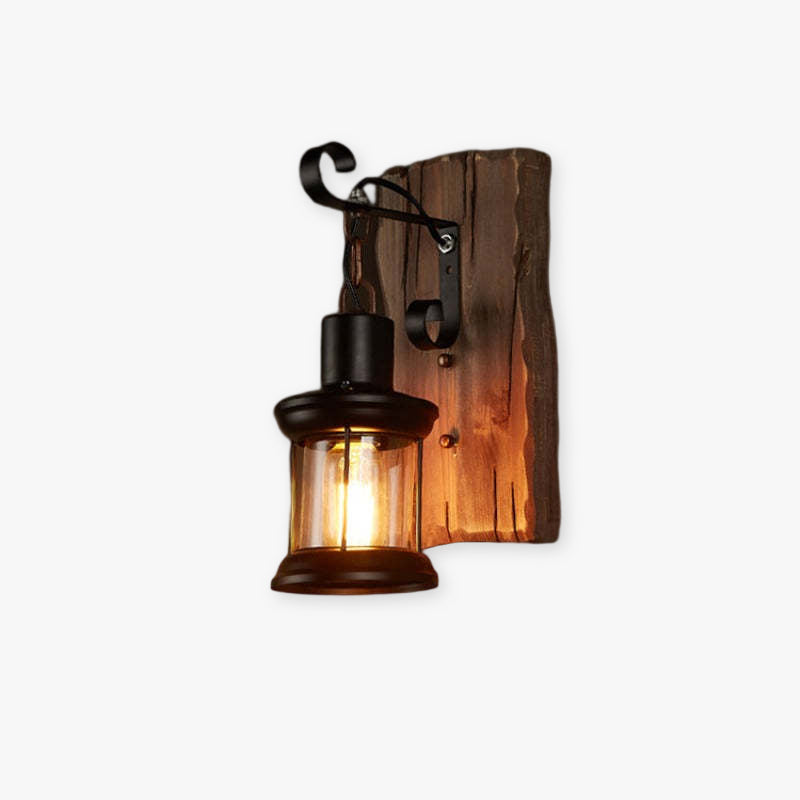 Valerio Retro Lantern LED Wandlampen Zwart Bronze Metaal Hout Slaapkamer