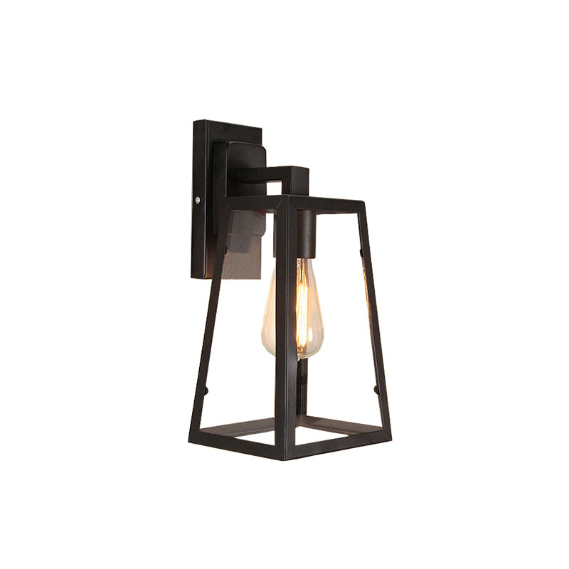 Valerio Retro Zwarte Industriële Lantaarn Wandlamp Metaal En Glas