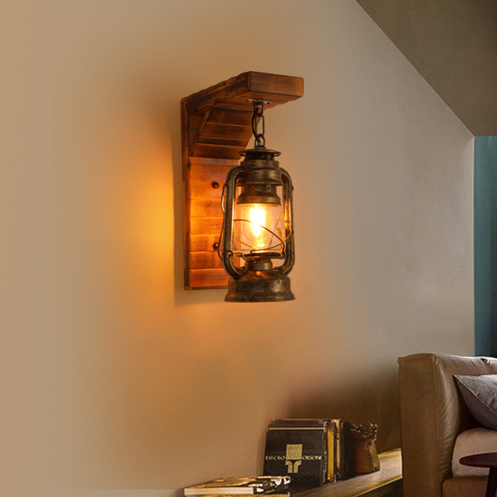Brio Lantern Bedroom Wall Lamp, Metal/Wood, Restaurant