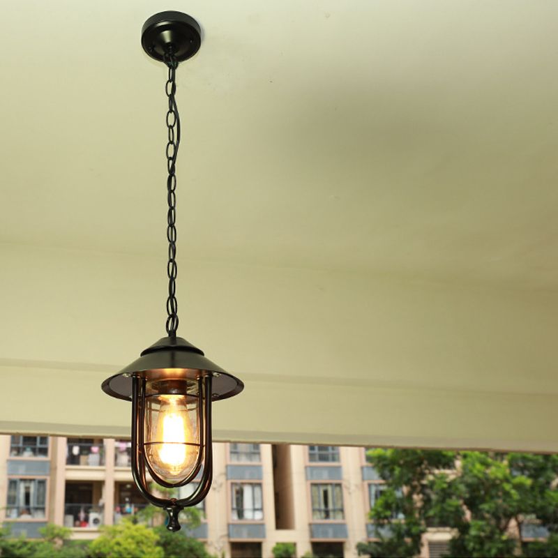 Valerio Retro Lantern Metal Pendant Light, Black/Bronze