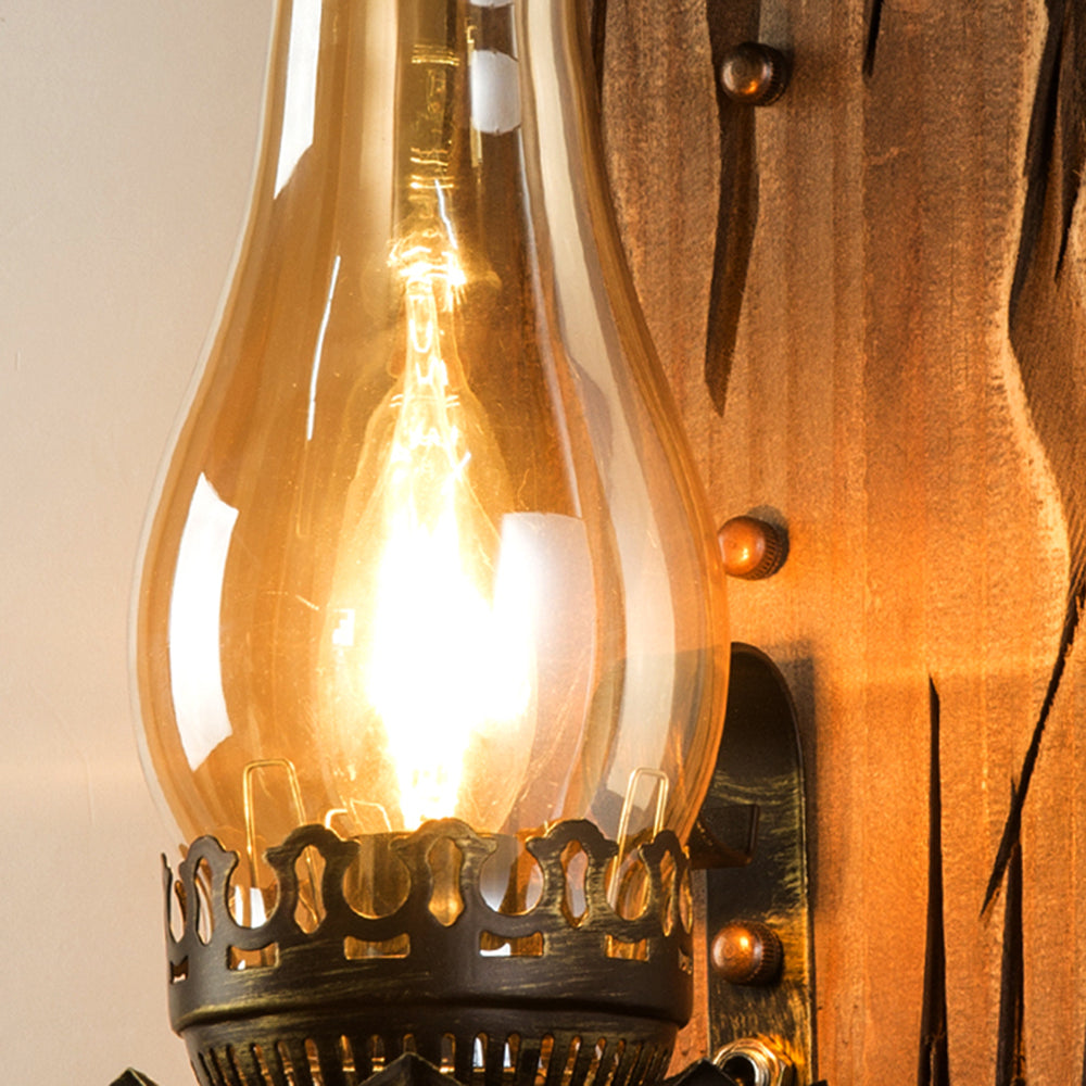 Brio Design Vintage Wandlamp Kaars Houten Glas, Woonk/Eetk/ Slaapkamer