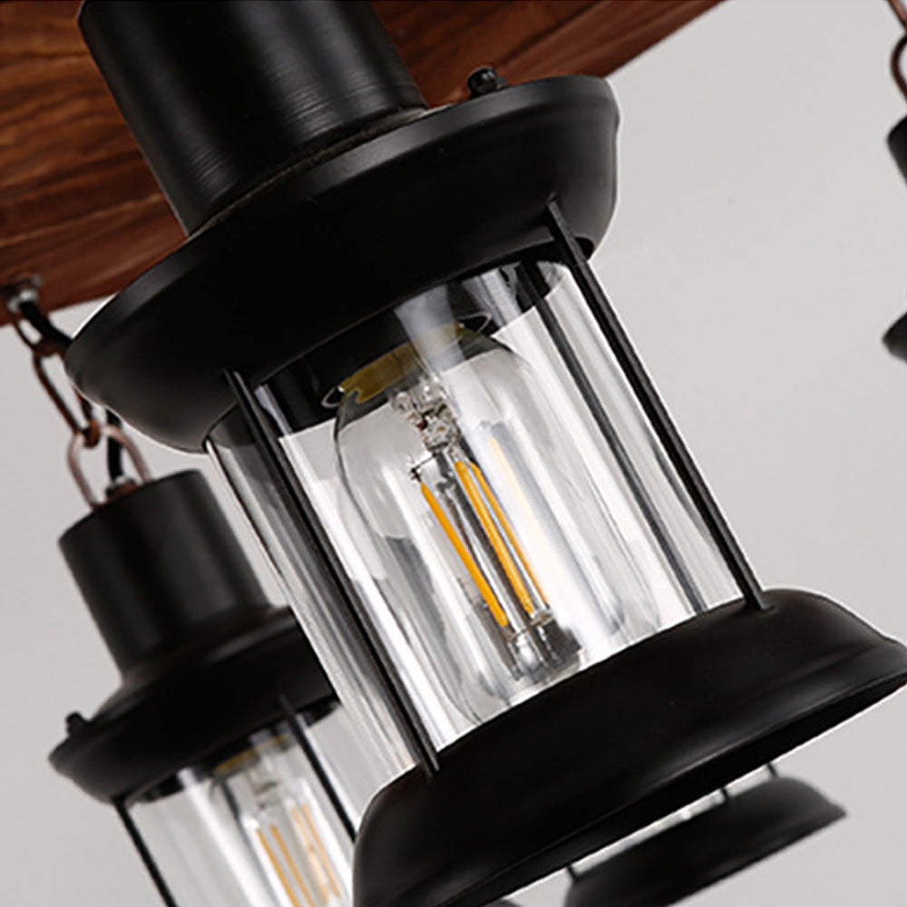 Brio Retro Metal/Wood Lantern Pendant Light, Walnut