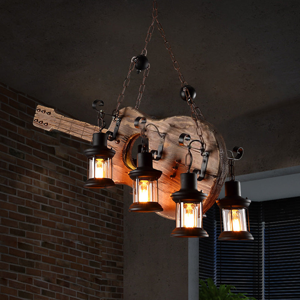 Brio Retro Gitaar Hanglamp Metaal Hout Slaapkamer Woonkamer